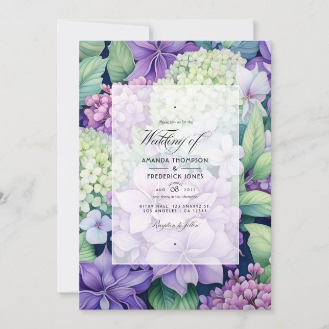 Lilac, Celery, and White Floral Wedding Invitation (Front)