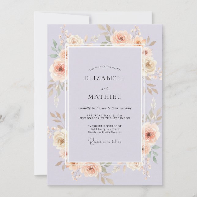 Lilac Champagne Leaf Wedding Invitation (Front)