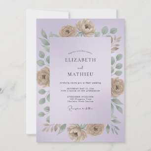 Lilac Champagne Ranunculus Eucalyptus Wedding Invitation