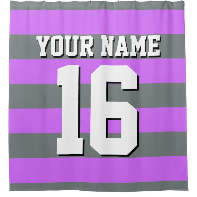 Lilac Charcoal Sports Jersey Preppy Stripe Shower Curtain (Front)