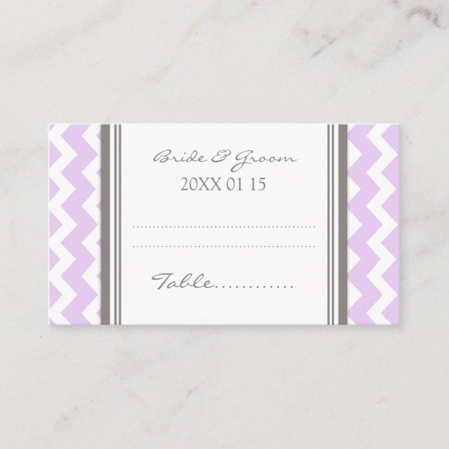 Lilac Chevron Wedding Table Place Setting Cards (Front)