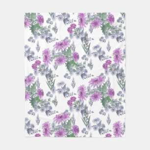 Lilac chrysanthemums , watercolor fleece blanket