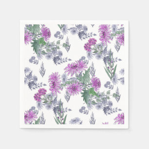 Lilac chrysanthemums , watercolor napkin