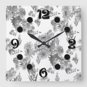 Lilac chrysanthemums , watercolor square wall cloc clock
