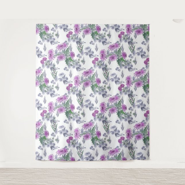 Lilac chrysanthemums , watercolor tapestry (Front)