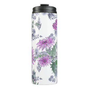 Lilac chrysanthemums , watercolor thermal tumbler