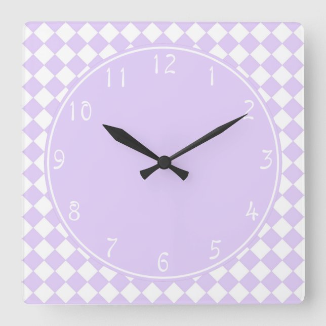 Lilac Circle Purple Diamond Chequerboard pattern Square Wall Clock (Front)