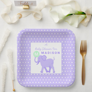 Lilac Circus Cute Elephant Fun Baby Shower Square Paper Plate