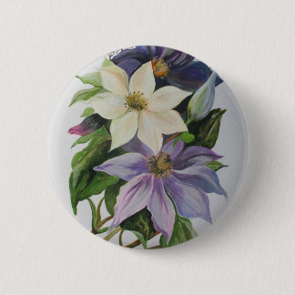 Lilac Clematis Vine Acrylic Painting 6 Cm Round Badge