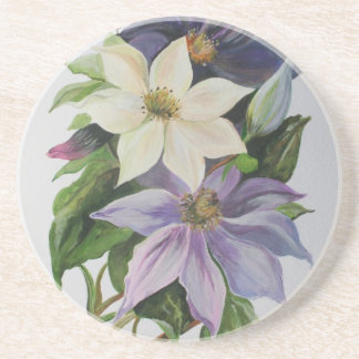 Lilac Clematis Vine Acrylic Painting Coaster