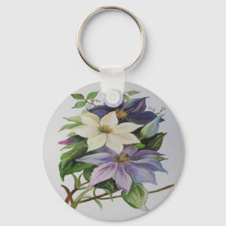 Lilac Clematis Vine Acrylic Painting Key Ring