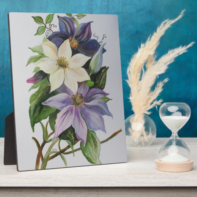Lilac Clematis Vine Acrylic Painting Plaque (Side)