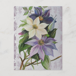 Lilac Clematis Vine Acrylic Painting Postcard
