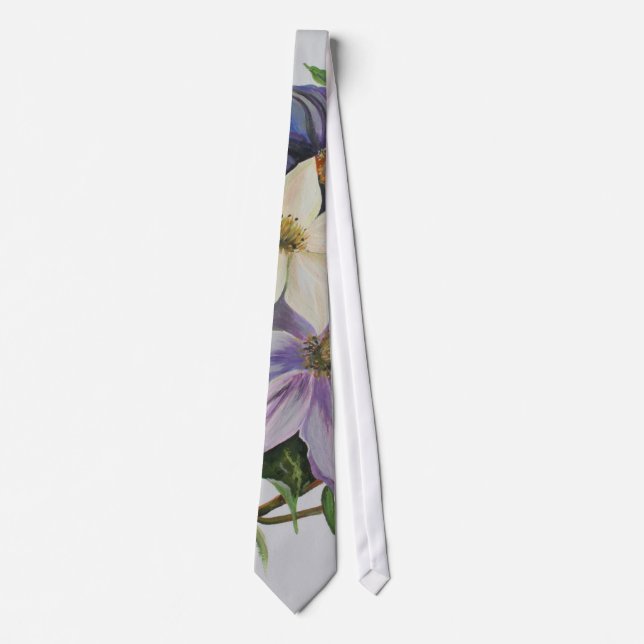 Lilac Clematis Vine Acrylic Painting Tie (Front)