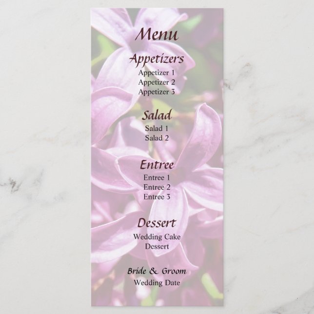 Lilac Closeup Wedding Menu (Front)