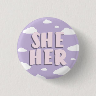 Lilac Clouds She/Her Pronouns  3 Cm Round Badge