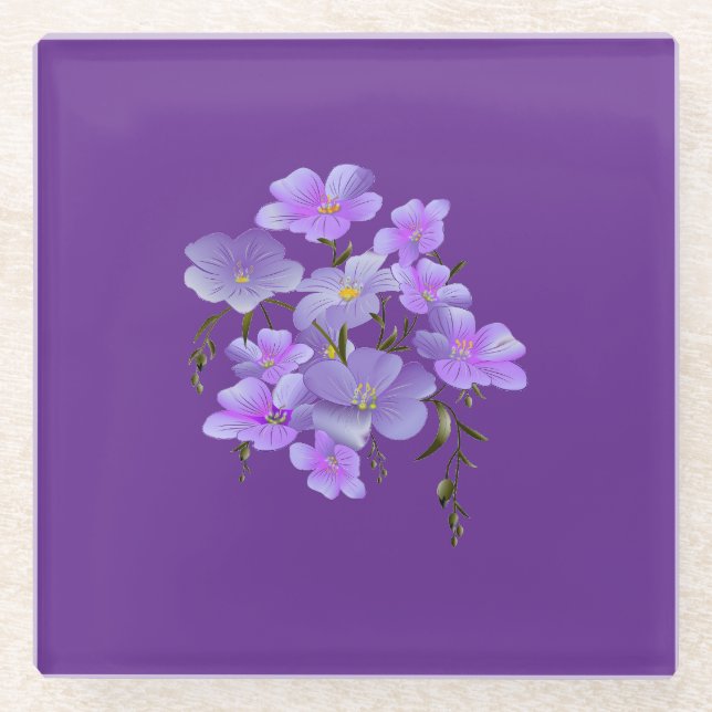Lilac-coloured floral bouquet glass coaster (Front)