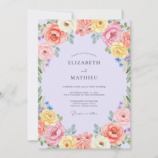 Lilac Colourful Ranunculus Eucalyptus Wedding Invitation (Front)