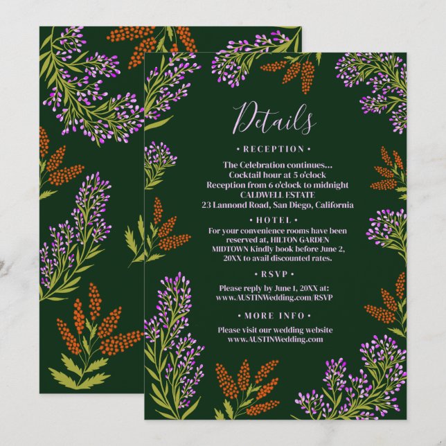 Lilac Colourful Wildflower Botanical Wedding Detai Invitation (Front/Back)
