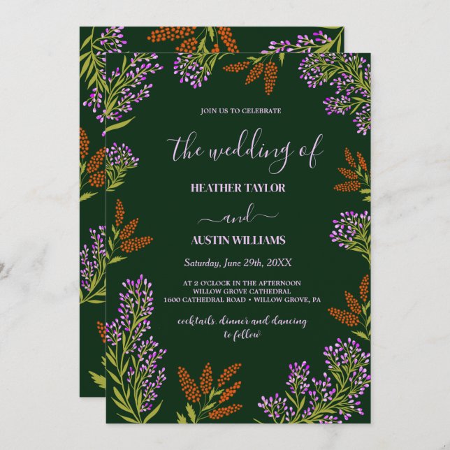Lilac Colourful Wildflower Botanical Wedding  Invitation (Front/Back)