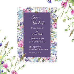 lilac colourful wildflower greenery wedding invitation