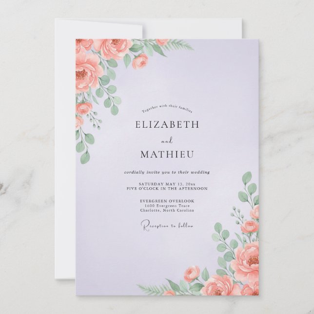 Lilac Coral Peony Wedding Invitation (Front)