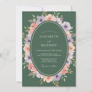 Lilac Coral Wreath Wedding Invitation