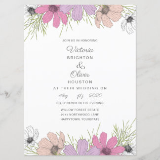 Lilac Cosmos Flower Wedding Invitations