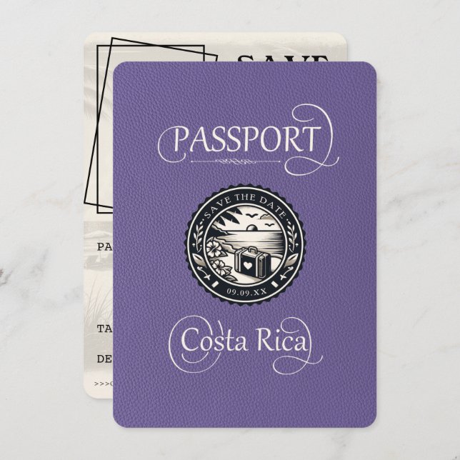 Lilac Costa Rica Passport Save The Date (Front/Back)