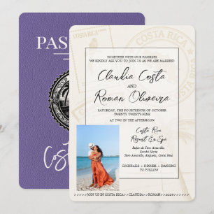 Lilac Costa Rica Passport Wedding Invitation