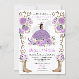Lilac Cowgirl Princess Horse Charro Quinceañera Invitation