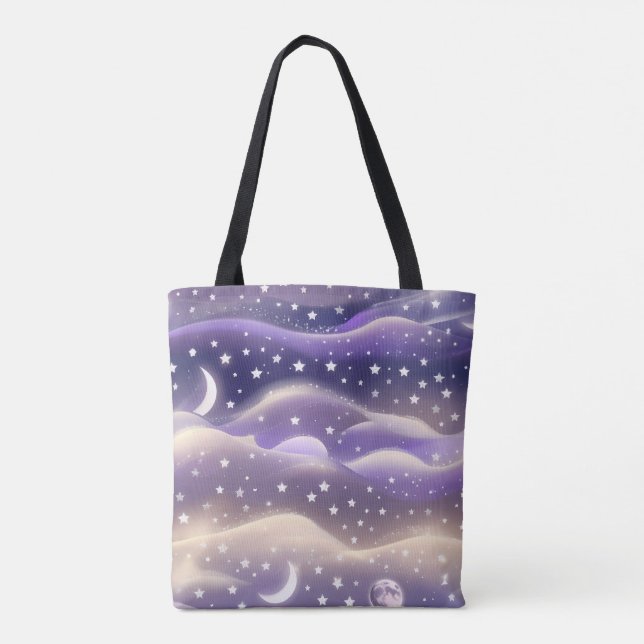 Lilac Cream Moon Gentle Aesthetic Tote Bag (Back)