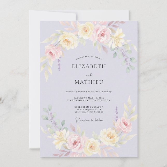 Lilac Cream Painted Wedding Invitation (Front)