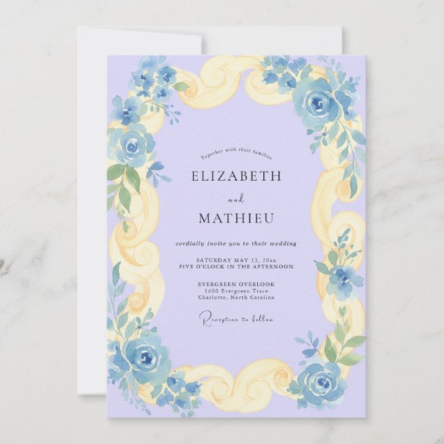 Lilac Cream Scroll Eucalyptus Wedding Invitation (Front)