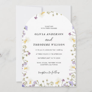 Lilac Cream Watercolour Wildflowers wedding Invitation