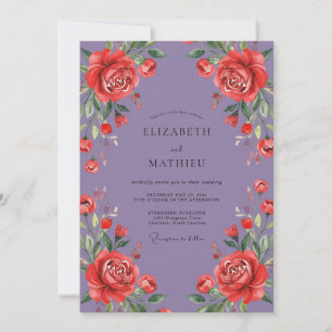 Lilac Crimson Rose Wedding Invitation