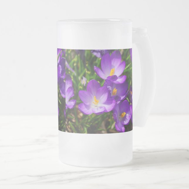 Lilac Crocuses Frosted Glass Beer Mug (Front Right)