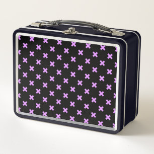 Lilac cross stitches on black metal lunch box