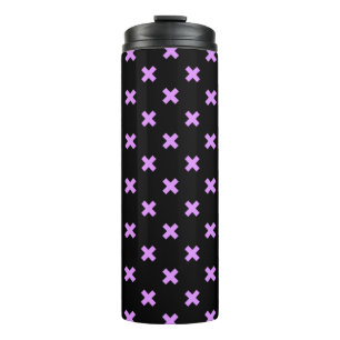 Lilac cross stitches on black thermal tumbler