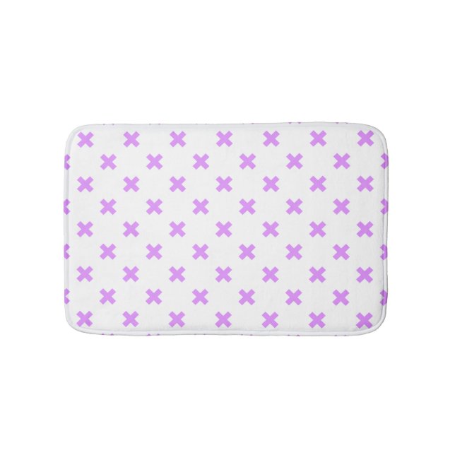 Lilac cross stitches on white bath mat (Front)