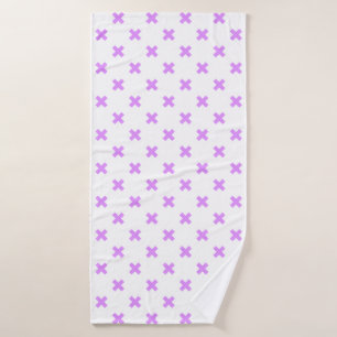 Lilac cross stitches on white bath towel