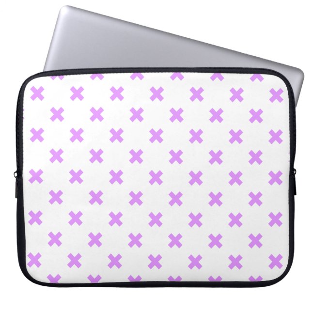 Lilac cross stitches on white laptop sleeve (Front)