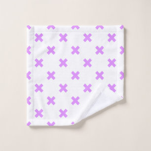 Lilac cross stitches on white wash cloth