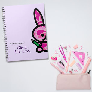 Lilac Cute Camouflage Bunny Rabbit Custom Name Notebook