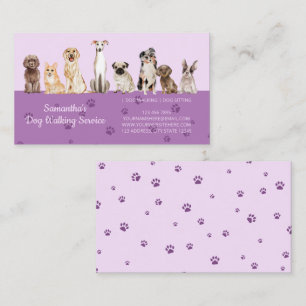 Lilac Cute Paws Watercolor Dogs Business Card