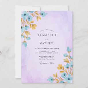 Lilac Cyan Leafy Wedding Invitation