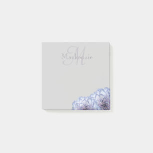 Lilac Dahlia Floral Monogram Custom Name Grey Post-it Notes