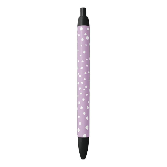 Lilac Dalmatian Spots, Dalmatian Dots, Dotted Black Ink Pen (Front Vertical)
