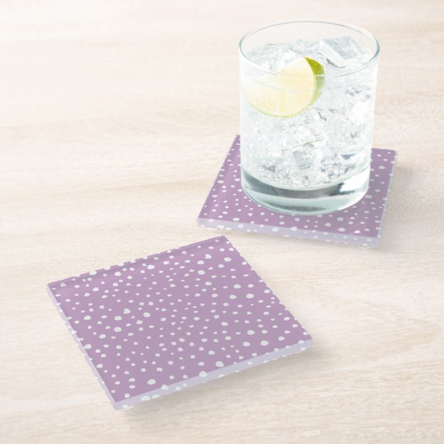 Lilac Dalmatian Spots, Dalmatian Dots, Dotted Glass Coaster (Angled)