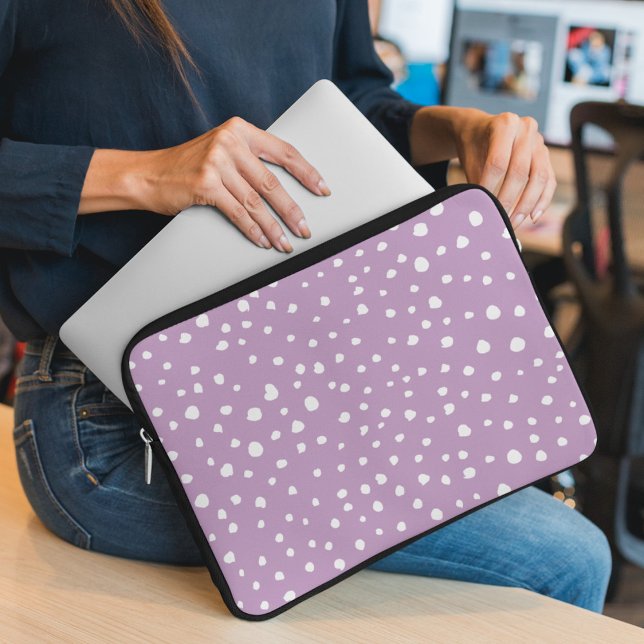 Lilac Dalmatian Spots, Dalmatian Dots, Dotted Laptop Sleeve (Creator Uploaded)